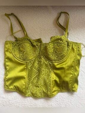 Sincerely Jules Chartreuse Green Lace Corset Bustier Top Medium Y2K